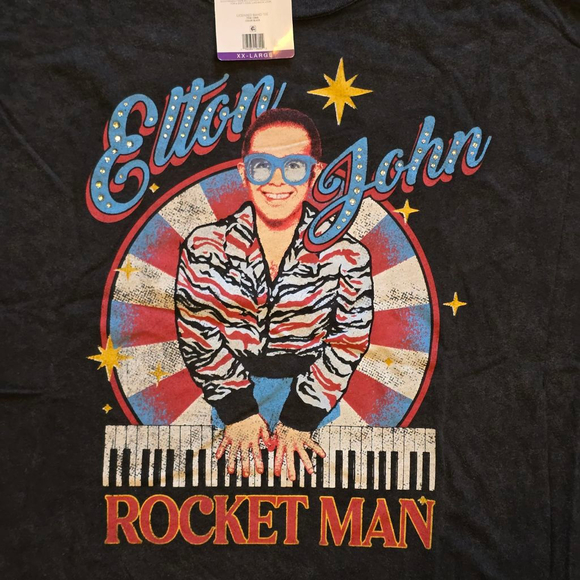 Women's Elton John Rocket Man Graphic Tee XXL Black Red - Picture 2 of 4